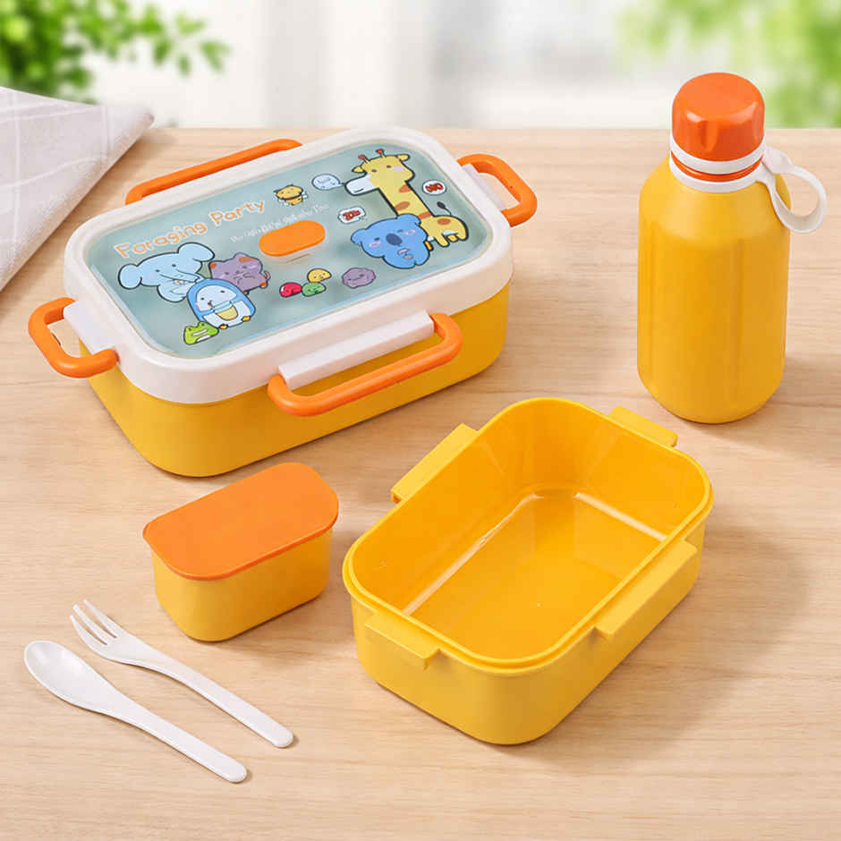 DesignLand Kids Lunch Box with 3 Compartments Leakproof Food Container with Spoon | Orange