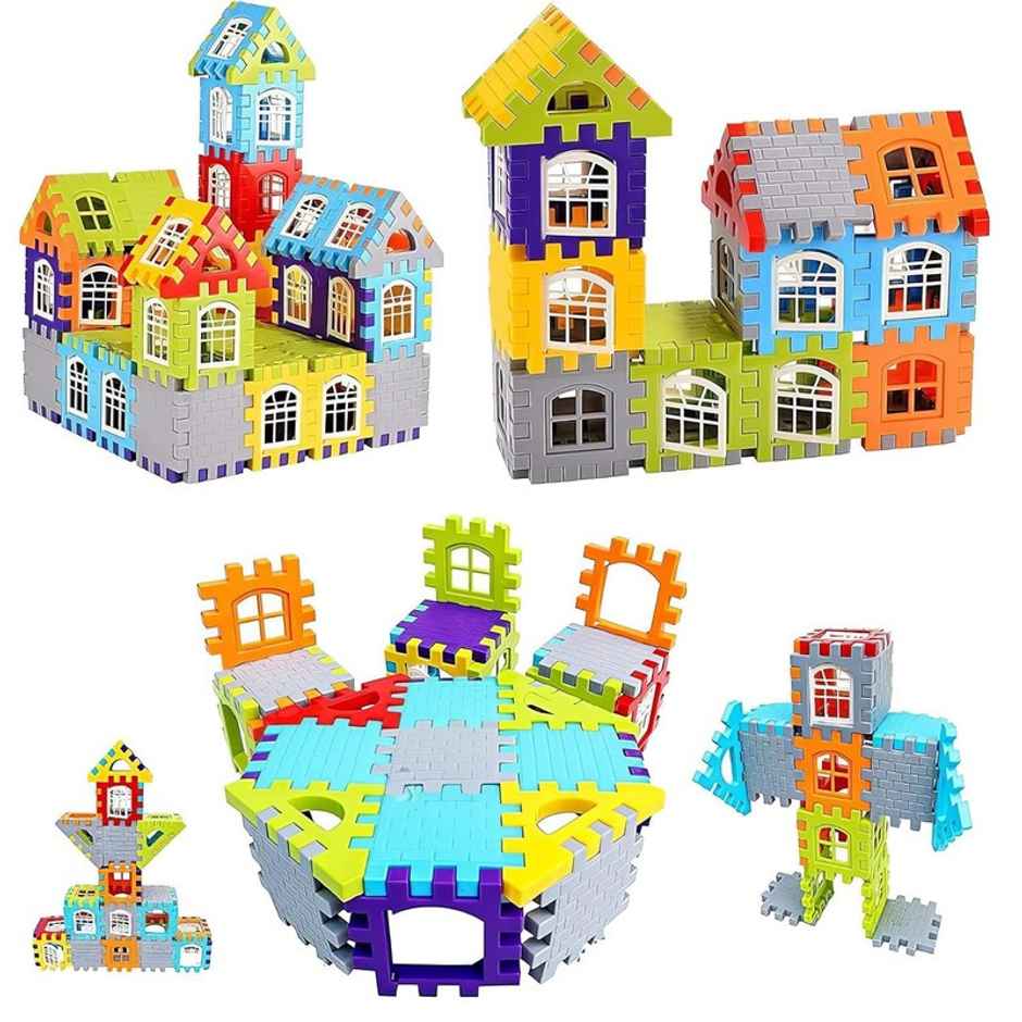 Fablue Kids 72 Pcs Blocks Toys - Play And Learn House Building Blocks Construction Toy With Windows