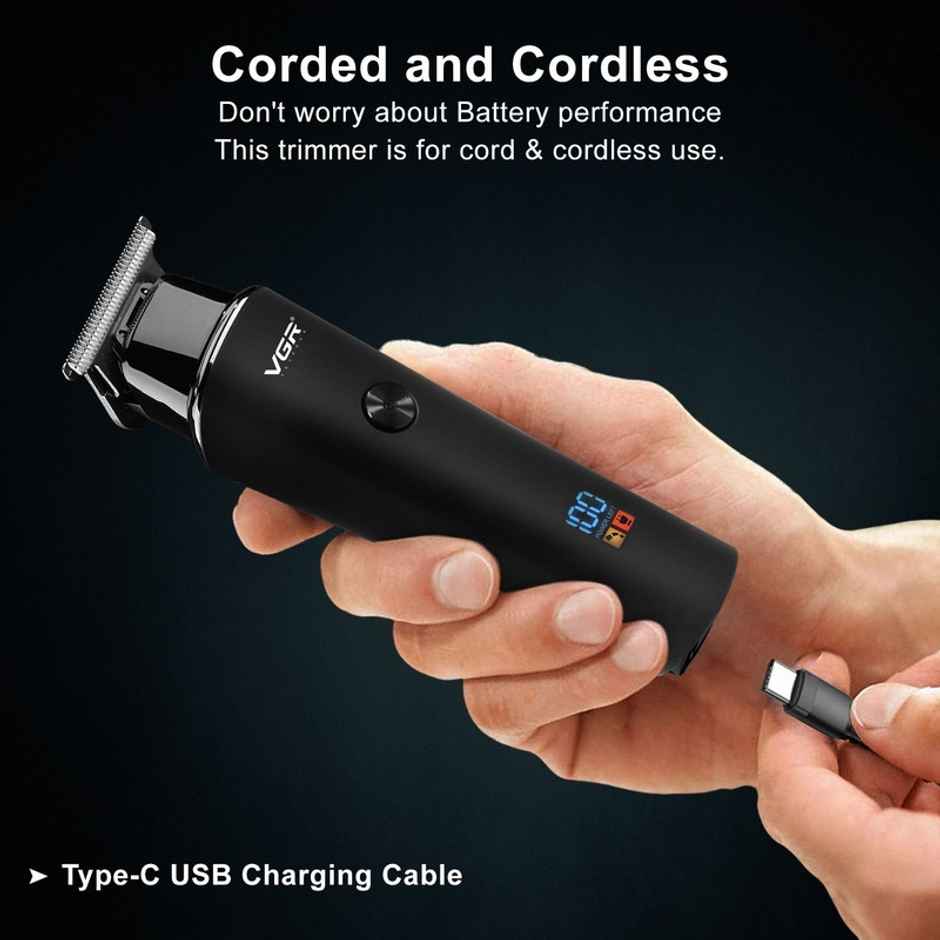 VGR V-937 Professional Corded & Cordless Hair Trimmer for Men | 500 Min Runtime | Black