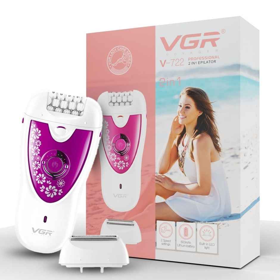VGR V-722 2-in-1 Cordless Epilator & Shaver | Wet/dry Use | 35min Runtime | Pink