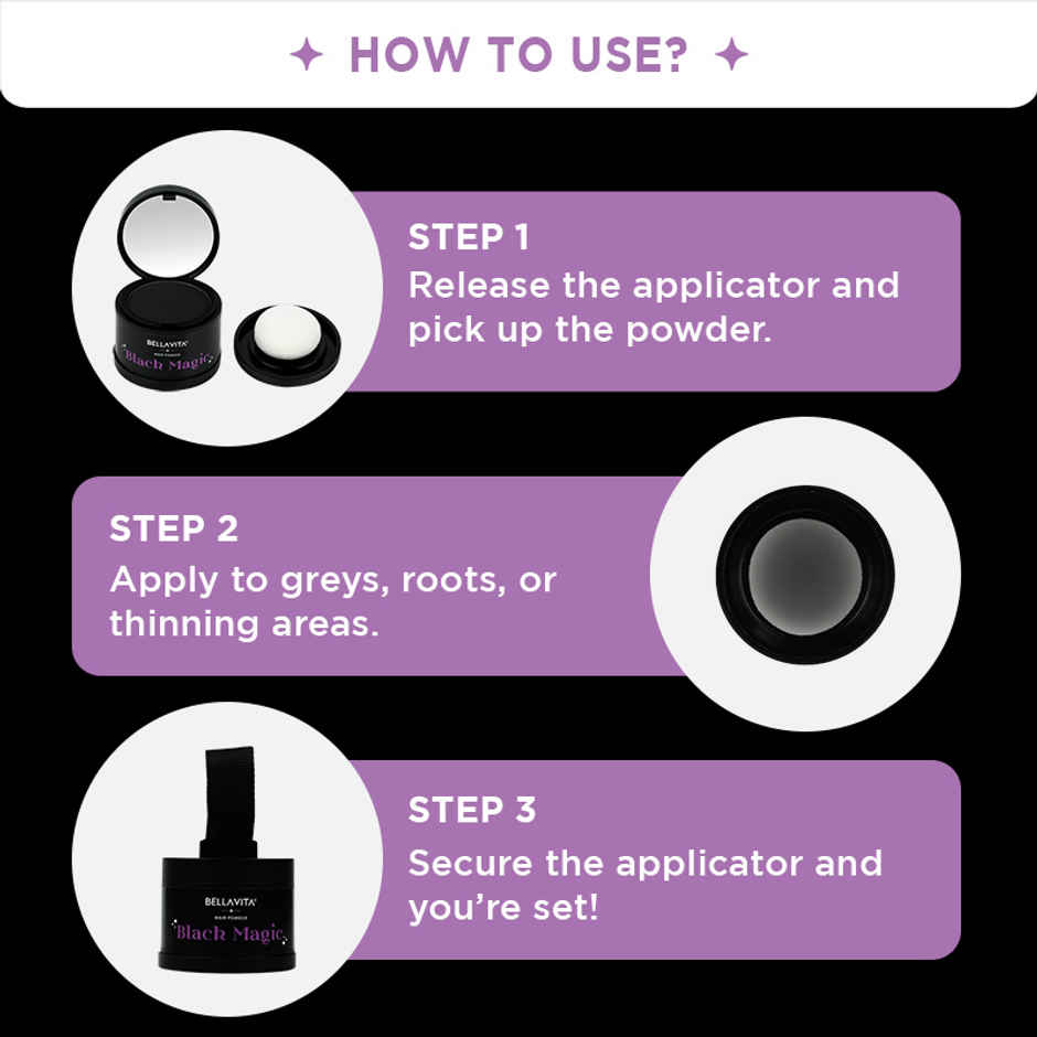 BELLAVITA Black Magic Hair Powder | Covers Grey Hair & Bald Spots Instantly | Root Touch Up