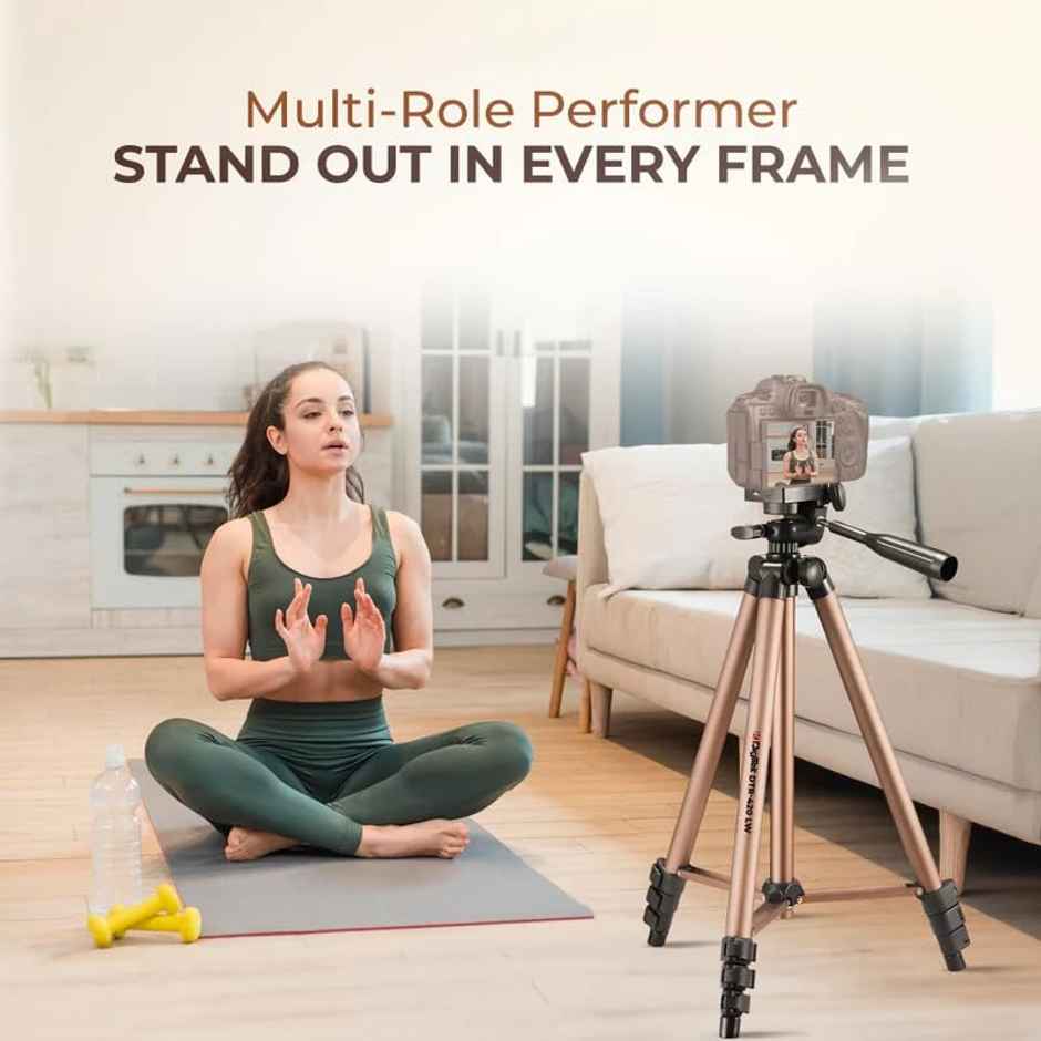 DTR 420LW Aluminium Tripod Stand | 4.26 ft Height | For Smartphones & DSLRs | 3 kg Load | 3 Way Head, Quick Release, Stable Stand, Phone Holder