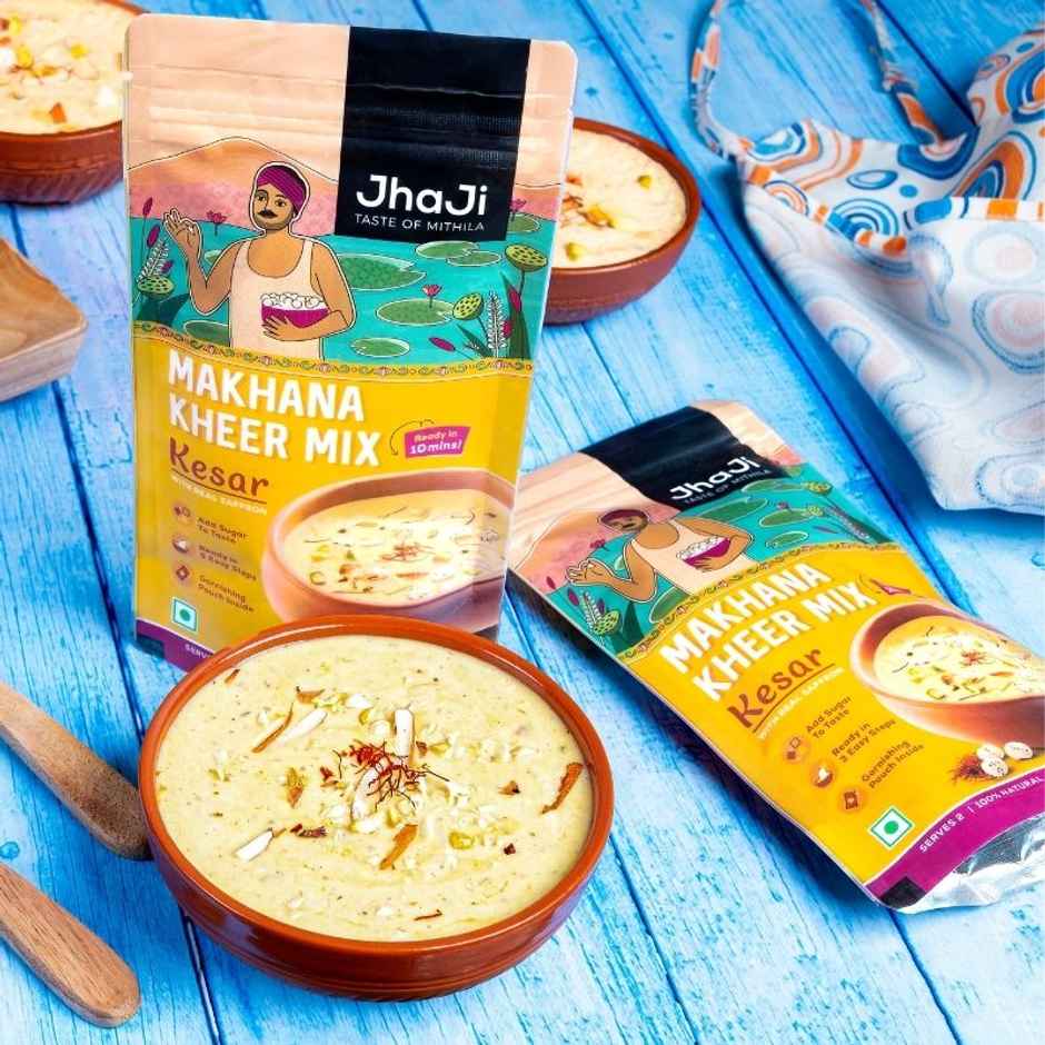 JhaJi Taste of Mithila Instant Makhana Kheer Mix Kesar Flavor