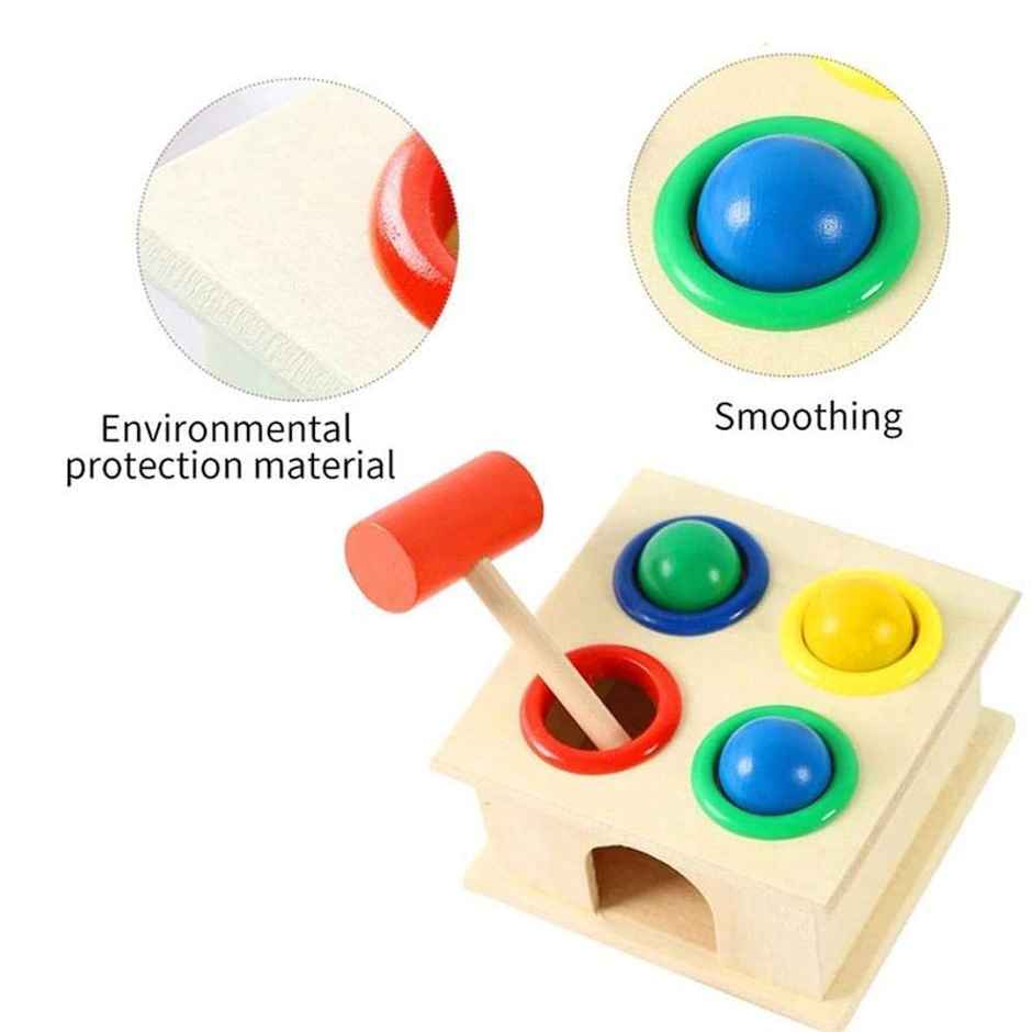 Toyshine Wooden Ball Hammer Pound Shape Sorter Toy For Toddlers 4 Balls 1 Hammer Toy Montessori