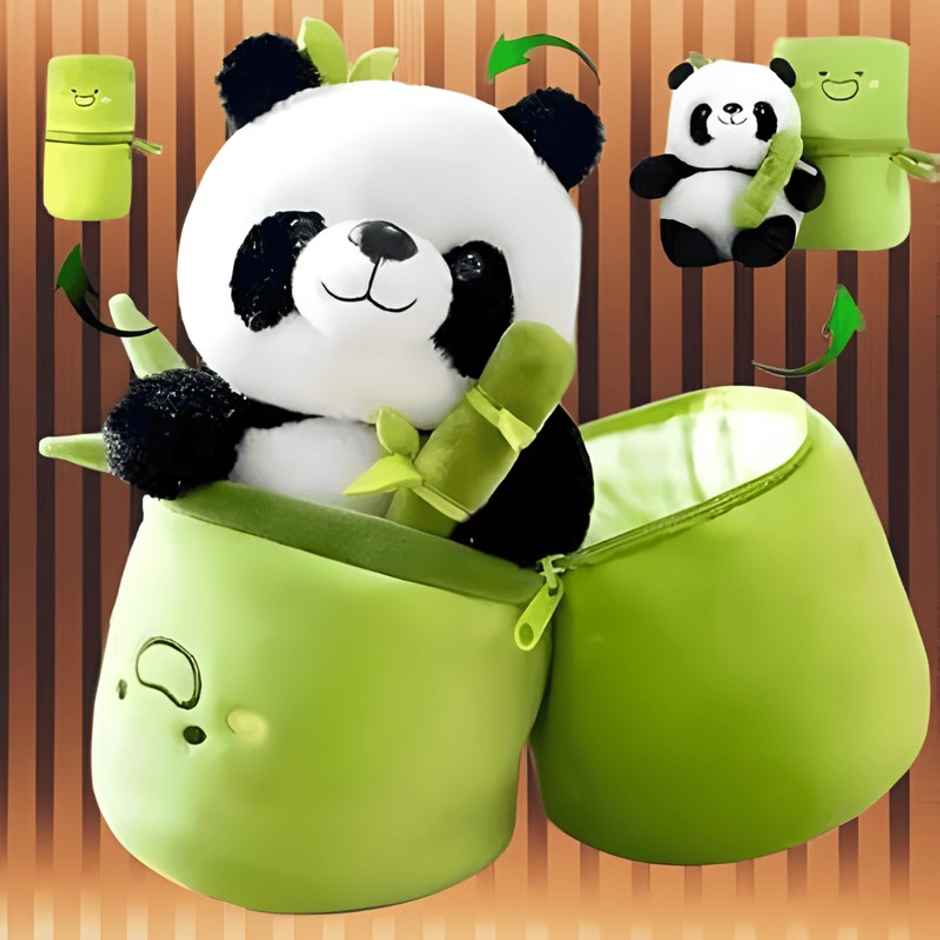 Fablue Stuffed Bamboo Panda Plush Toy | White & Black Panda with Green Bag | Gift for Boys & Girls