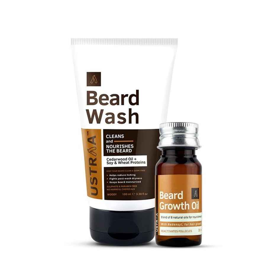 USTRAA Beard Growth Oil - 35 ml and Beard Wash Woody - 100 ml
