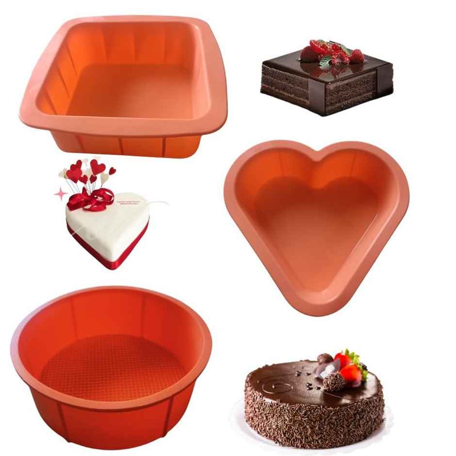 Capsicum Silicone Round, Square & Heart Shape Cake MouldSize 6 inch (Multi Color)