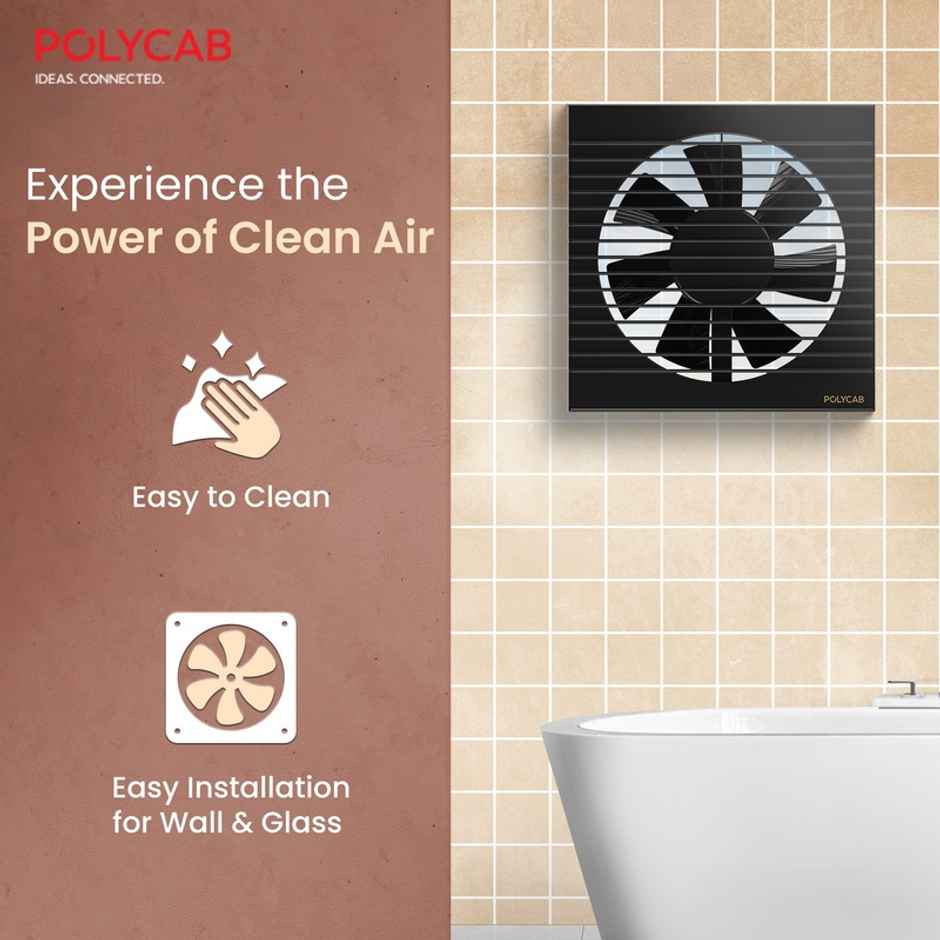 Polycab Freshner Axial Air Exhaust fan, 150mm, High Speed, 100% Copper Winding, Noiseless, Black
