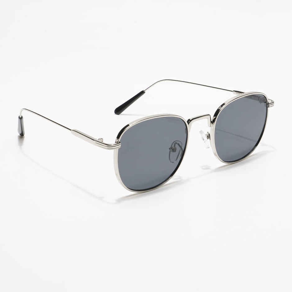 Voyage Unisex Geometric Metal Round Sunglasses | Black and Silver - M