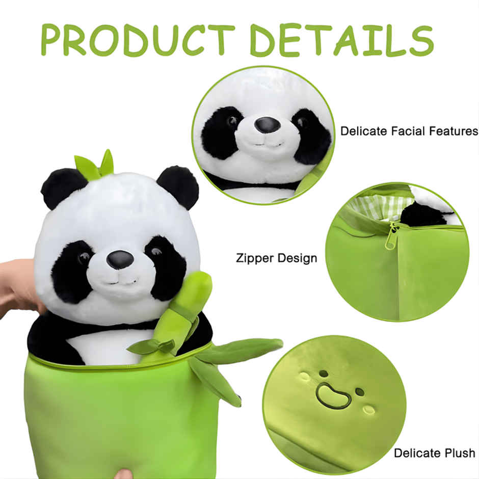 Fablue Stuffed Bamboo Panda Plush Toy | White & Black Panda with Green Bag | Gift for Boys & Girls