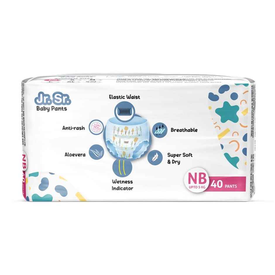 Jr. Sr. Baby Pant Style Diaper | XS | 40 pcs | Upto 12 Hours Protection, Wetness Indicator