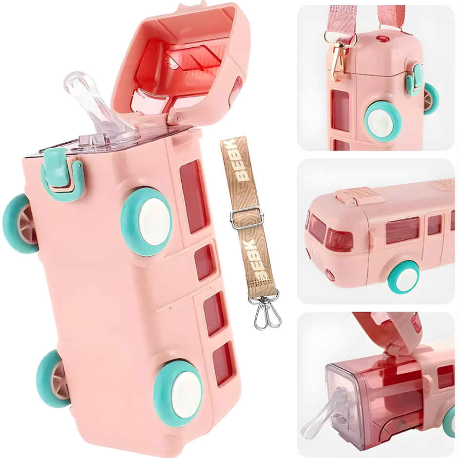 DesignLand School Bus Pink Sipper Water Bottle | Pink | 500 ml