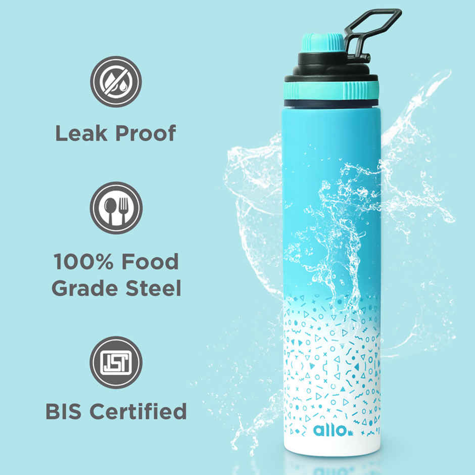 Allo SS Water Bottle Sipper | 850 ml | Blue & White