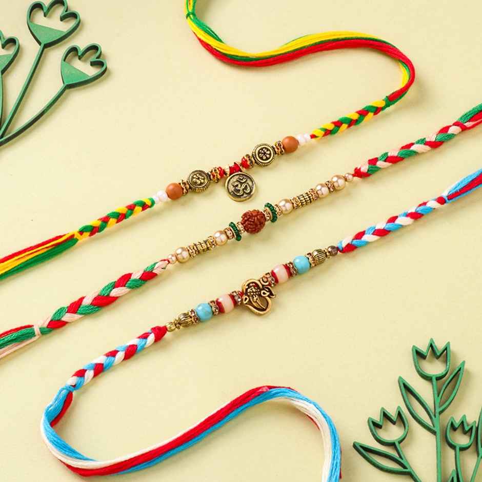 FlowerAura Om Ganesha Rakhi - Rudrasha Beaded