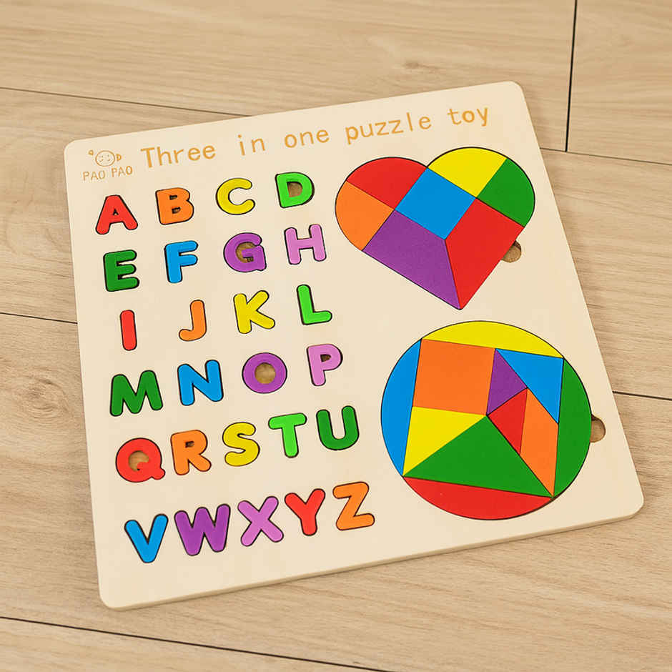 Fablue Wooden Puzzle Toddlers Toy For Kids - Alphabets | Heart And Circle Shape Puzzle Set