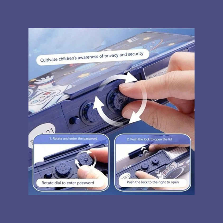 Fablue Space Astronaut Pencil Box with Magnetic & Password Lock | Dark Blue
