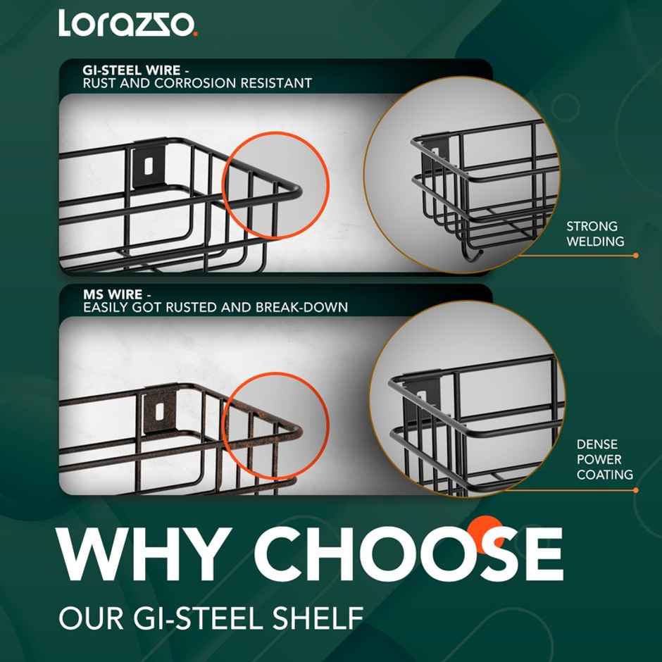 Lorazzo Bathroom Organiser Shelves With Hooks - Self Adhesive Without Drill