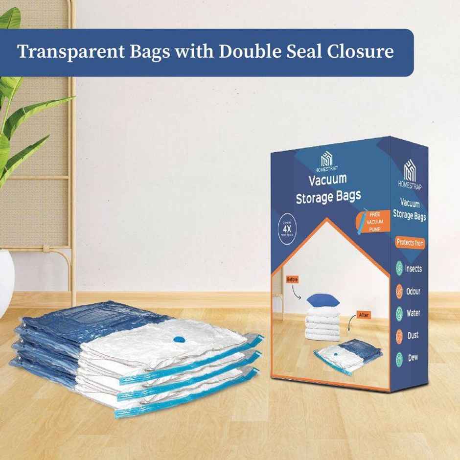 HomeStrap Vacuum Storage Bag | 1 Small, 2 Medium & 1 Large With 1 Pump
