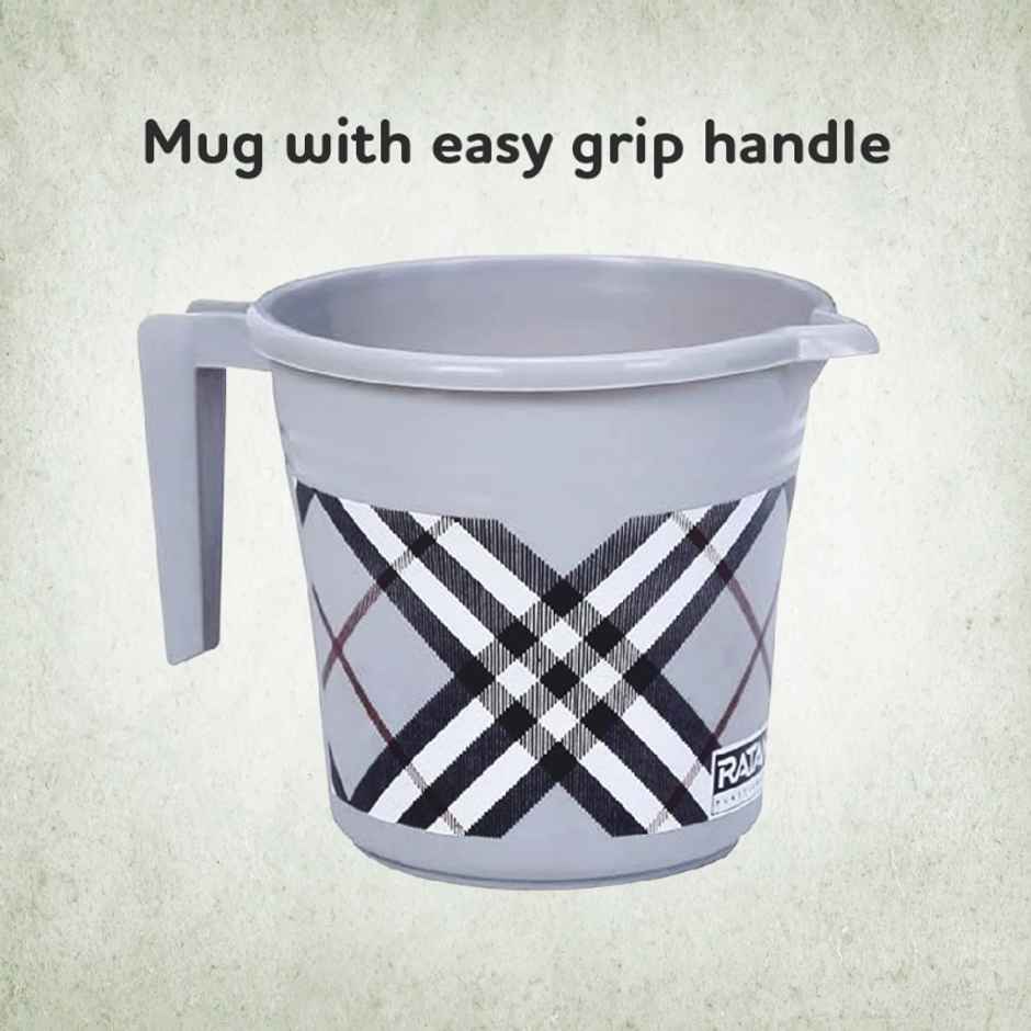 Ratan Plasticware Frosty Checks Print Baht Mug | 1 L | Grey | Pack Of 1