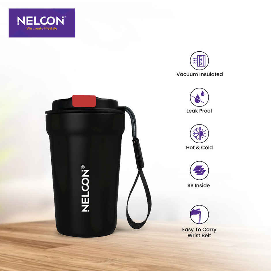 Nelcon Loopsip Insulated Mugs & Tumbler | Double Wall Stainless Steel | Black | 400 ml