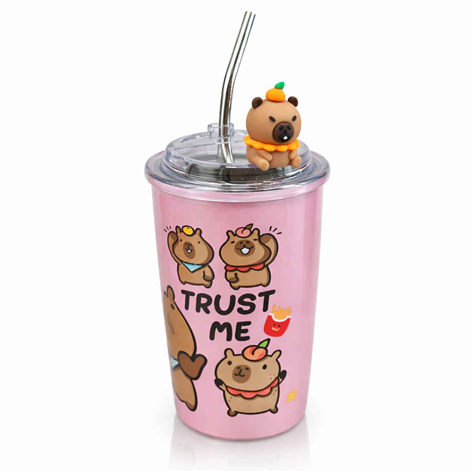 DesignLand Trust Me Vacuum Cup With Straw | Pink | 500 ml