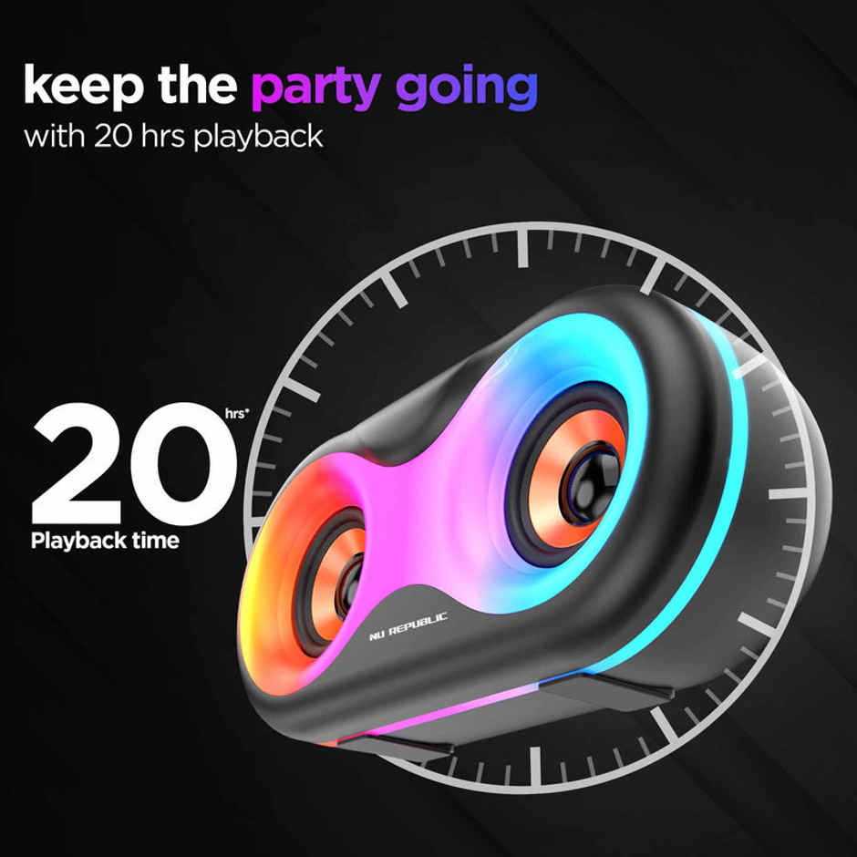 Nu Republic Sonicpop 160 With 20 Hrs Playtime, 52mm Dual Drivers, RGB LED Lights, 16W Output Bluetooth Wireless Speaker (Black)