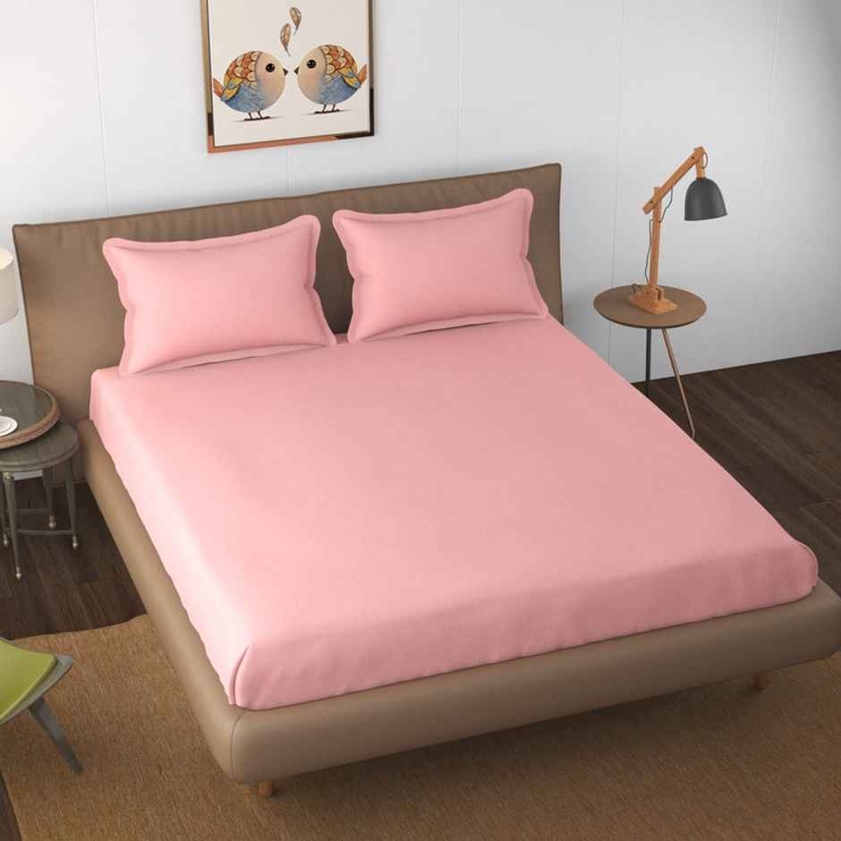Florida Plain Cotto King Size Bedsheet for Double Bed with 2 King Size Pillow Covers 300 TC Size