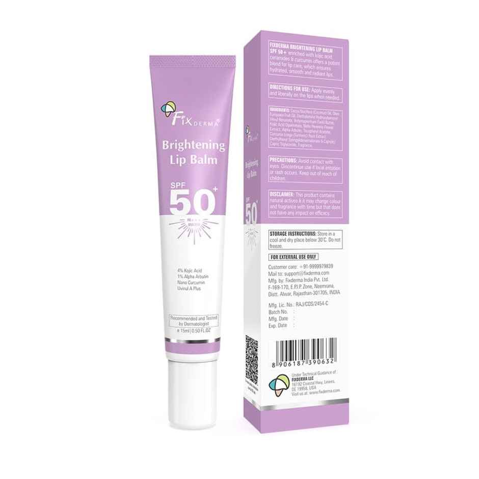 Fixderma Shadow Sunscreen Spf 50+ Pa+++ Gel, Lightweight & No White Cast For Oily Skin (40g) & Fixderma 4% Kojic Acid Brightening Lip Balm (15ml) Combo