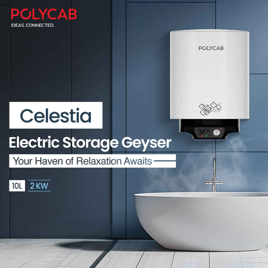 Polycab Celestia 5-Star, 10 Litre, 2Kw Electric Storage Geyser (Water Heater White