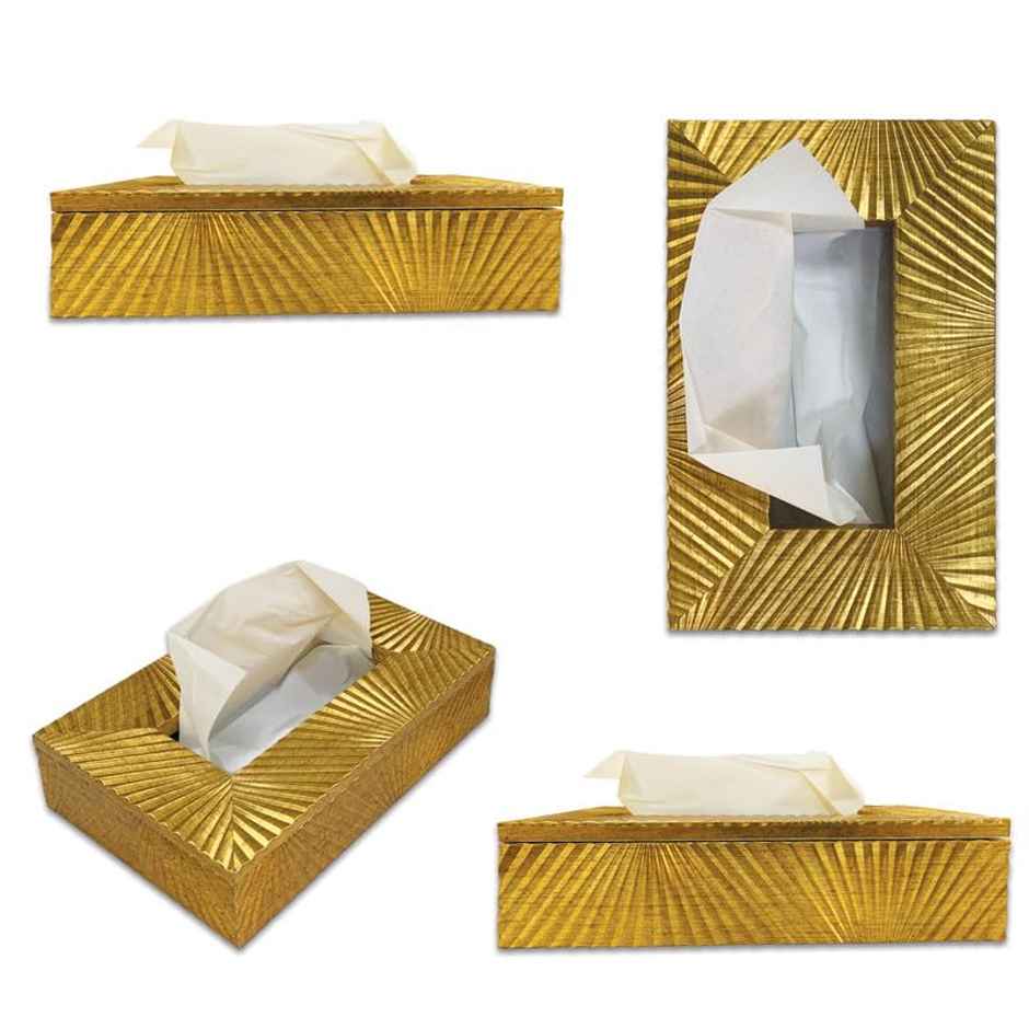 Art Street Tissue Box Holder With Cover | Rectangle Facial Tissue Paper | Gold | 9 x 6 x 2.3 Inch