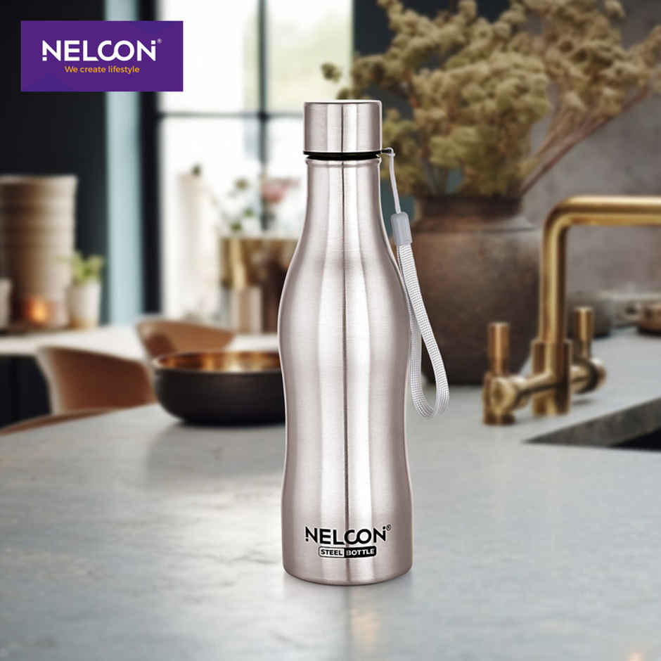 Nelcon Capsule Stainless Steel Single Wall Water Bottle | Silver | 750 ml
