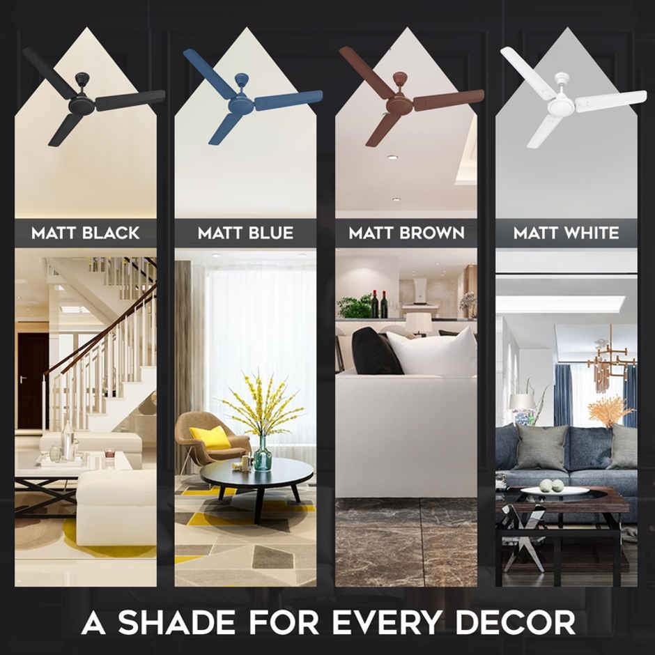 Polycab Nippy Ceiling Fan, 1200mm, Star Rated, 100% Copper, Rust-Proof Blades, Matt White