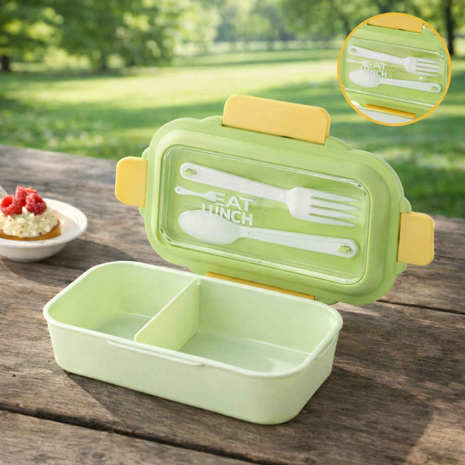 DesignLand Leak Proof 2 Compartment Tiffin Box with Spoon and Fork | Green