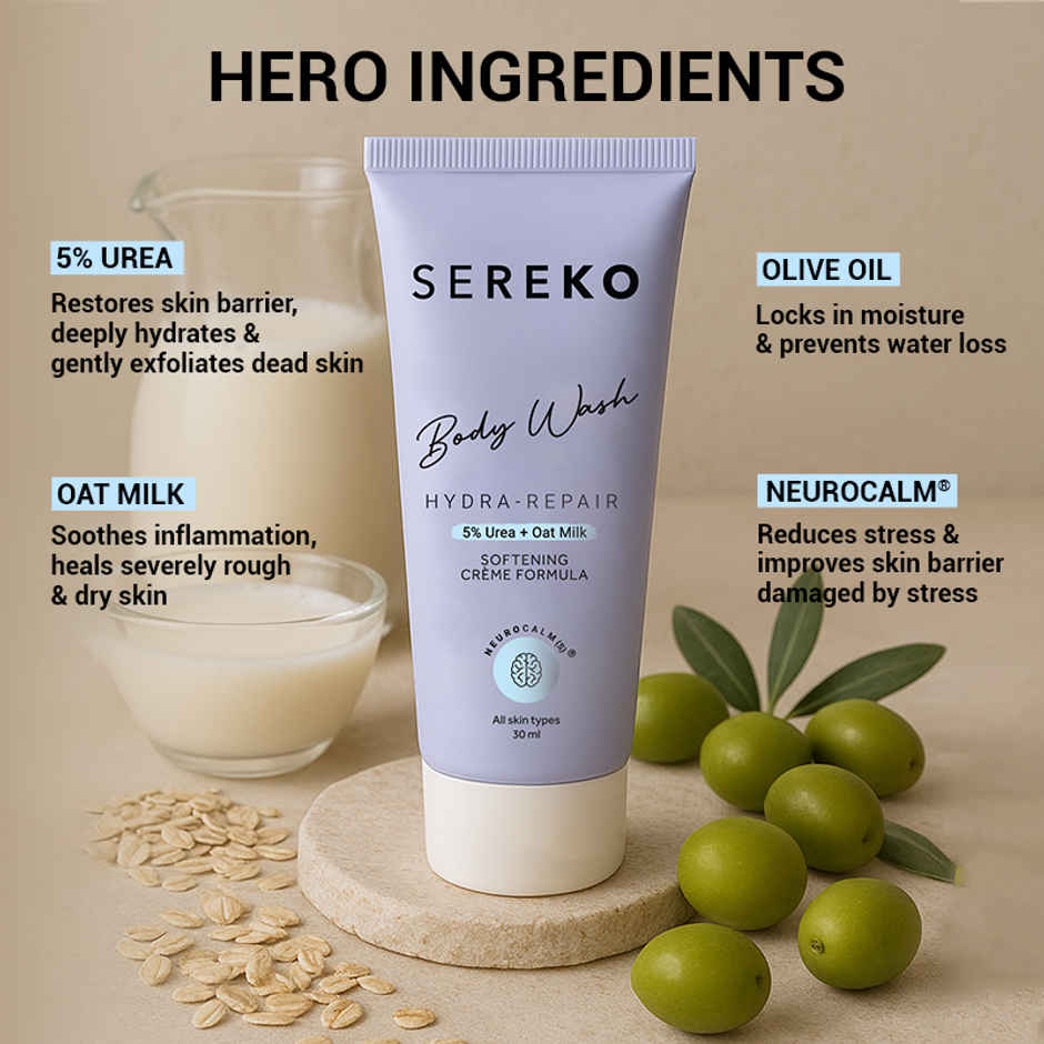 SEREKO Body Wash with Olive Oil & Oat Milk | No Acne, Moisturising, Brightening | Paraben & Sulphate Free