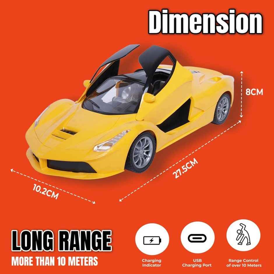 Fablue Openable Doors Remote Control Car For Kids - Speed Racing Car Toy For Kids - Yellow