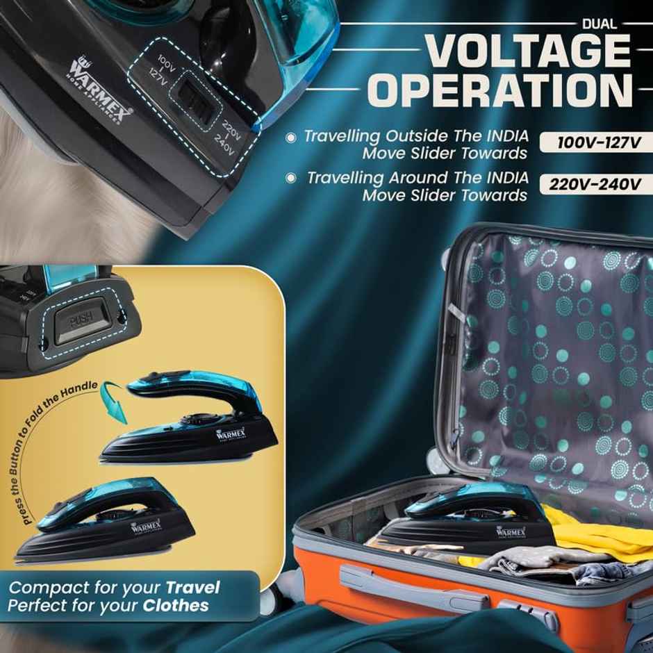 Warmex 2 In 1 Wet And Dry Travel Garment Steam Iron 1100W 2 Steam Nonstick Ceramic Soleplate