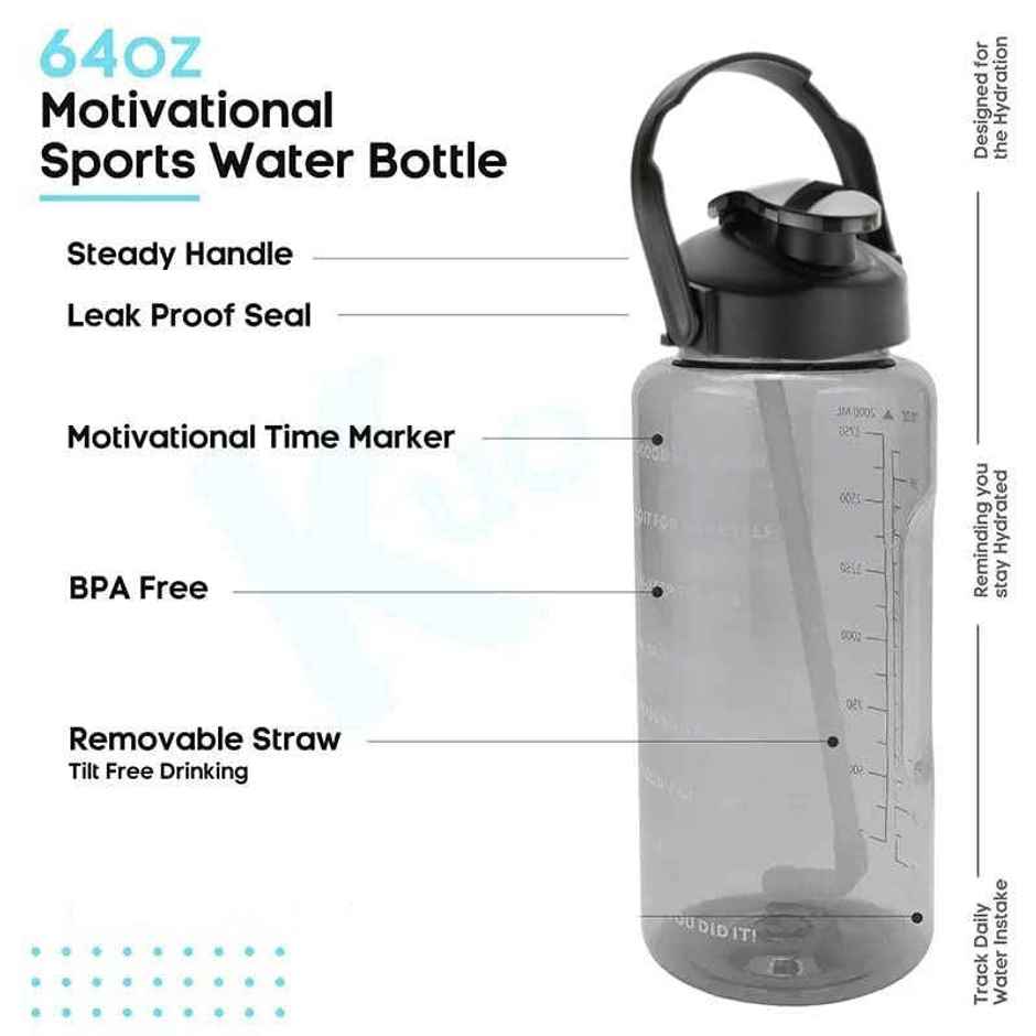 2Mech 2Ltr Sports Motivational Water Bottles with Time Marker