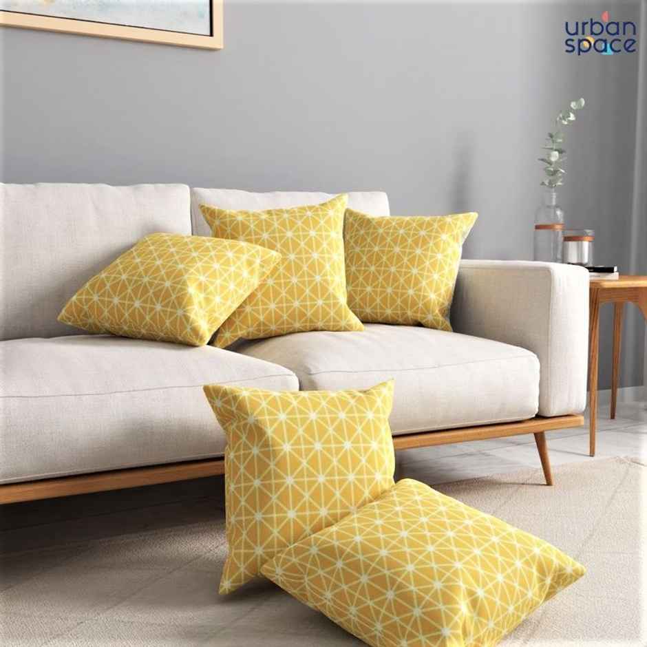 Urban Space Cotton Cushion Covers Set, Made of Cotton 16 inch x 16 inch, Yellow Star