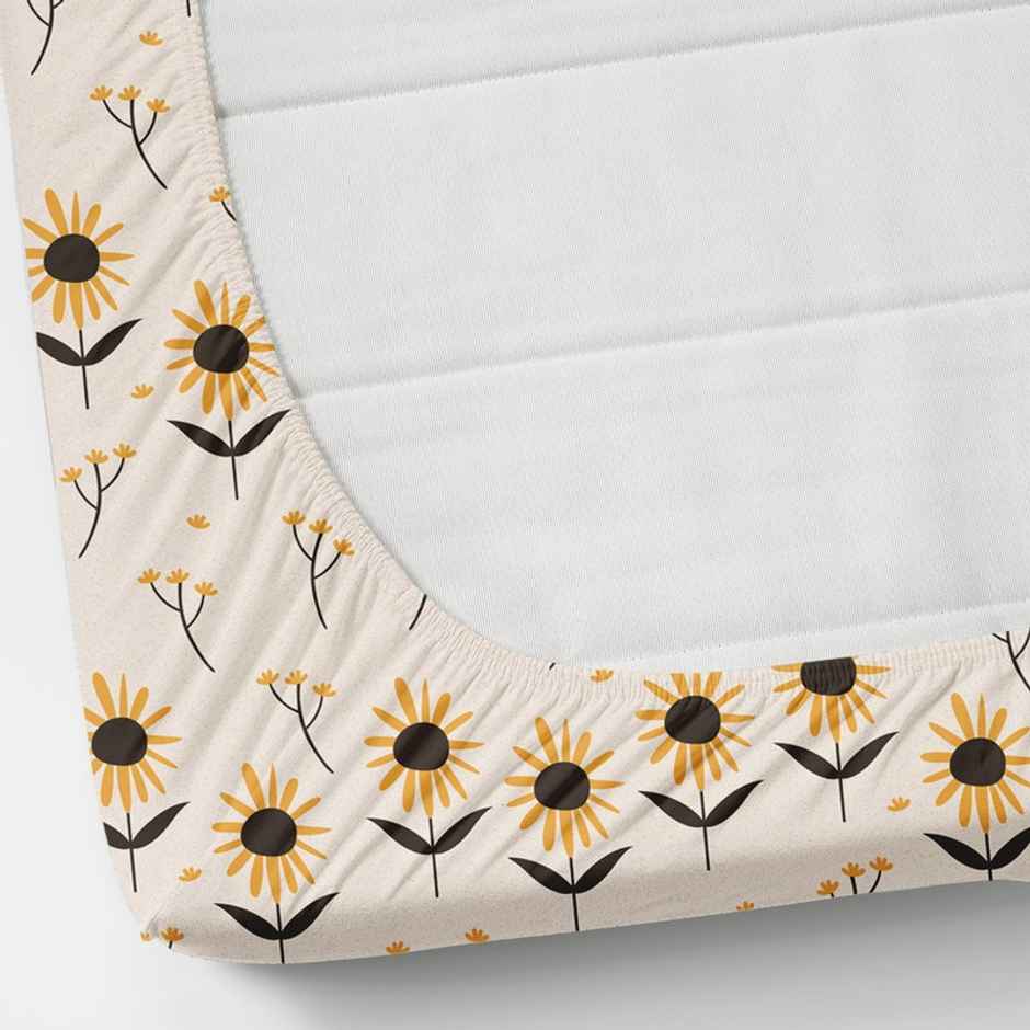 Florida Eclairs Elastic Fitted Bedsheet for Double Bed with Pillow Cover | Cream