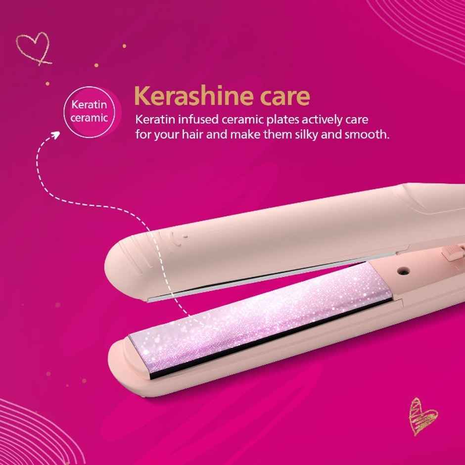 Philips India's No.1 Hair Styling Brand On- the- Go Hair Straightener | BHS286/00 | Pastel Pink