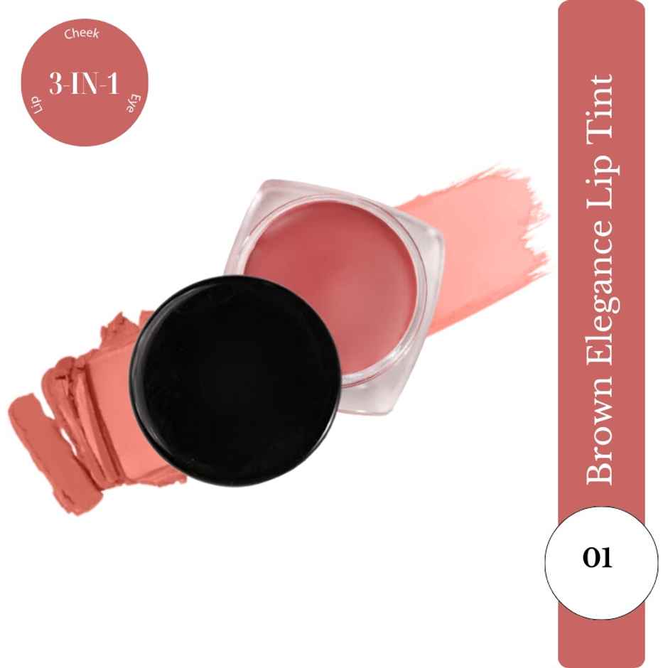 Rhe Cosmetics Lip & Cheek Tint With Vitamin E & Jajoba Oil For Eyelids & Cheek - Brown Elegance