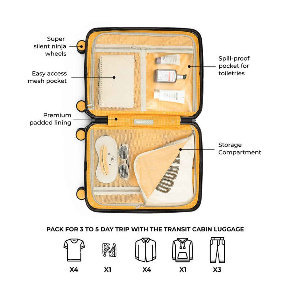 Mokobara Textured Polycarbonate 40 L Telescopic Hard Luggage Trolley Bag | Black - 54 cm