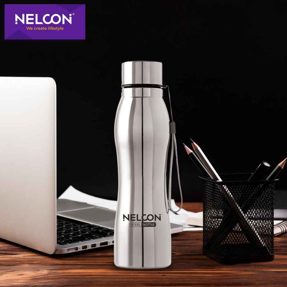 Nelcon Hexa Stainless Steel Water Bottle | 1 L | Spill-Proof | Easy To Grip | Fridge-Gym-Car