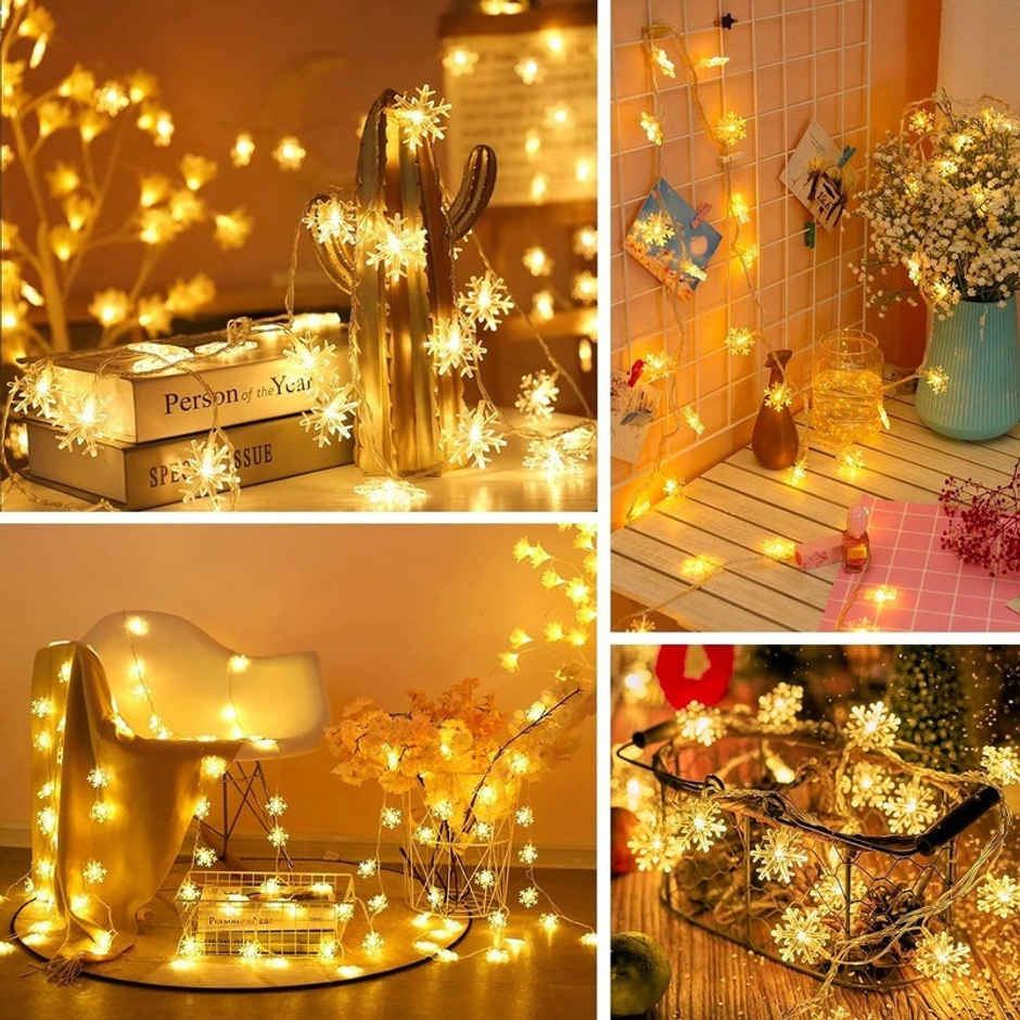 Desidiya Snowflakes Led String Light - Battery Operated Warm White Winter Wonderland Lighting