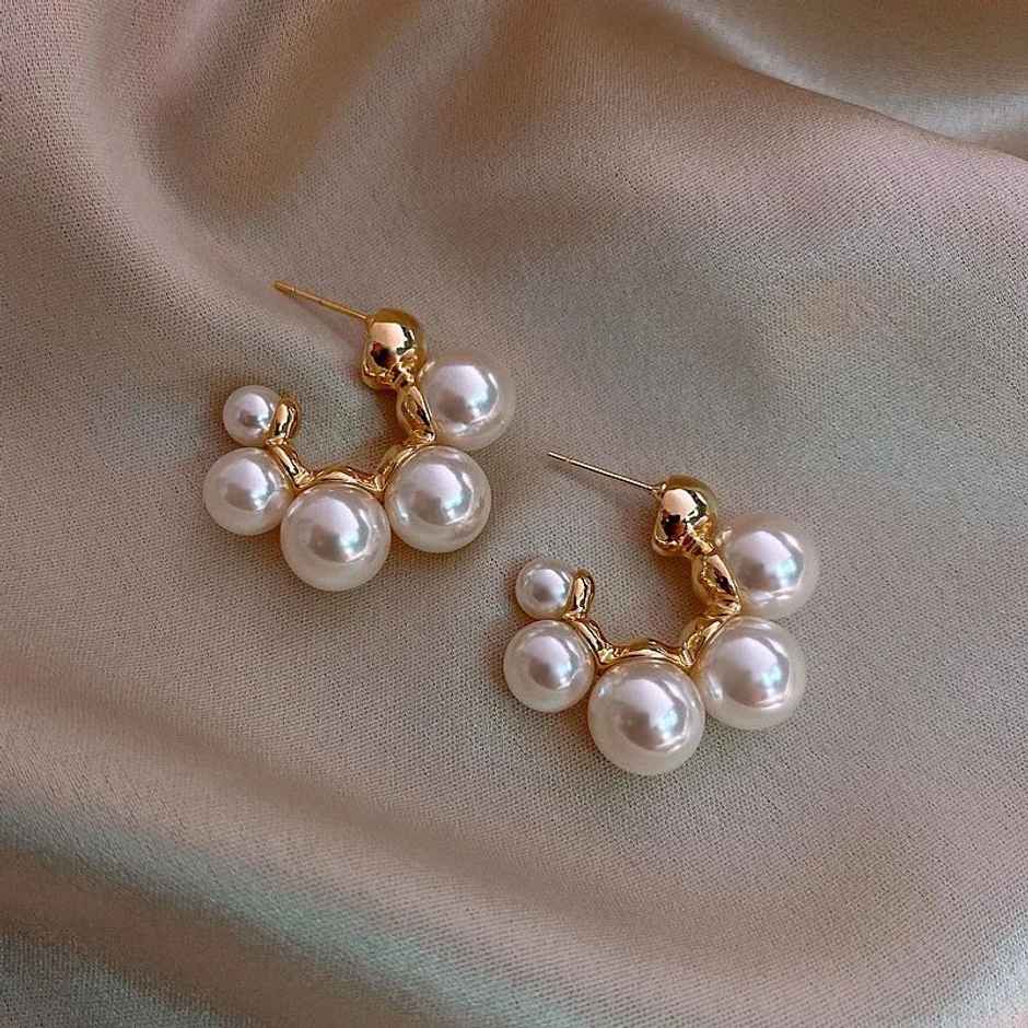 SALTY Pearl Perfection Earrings for Women and Girls| Anti-Tarnish | Gold and White