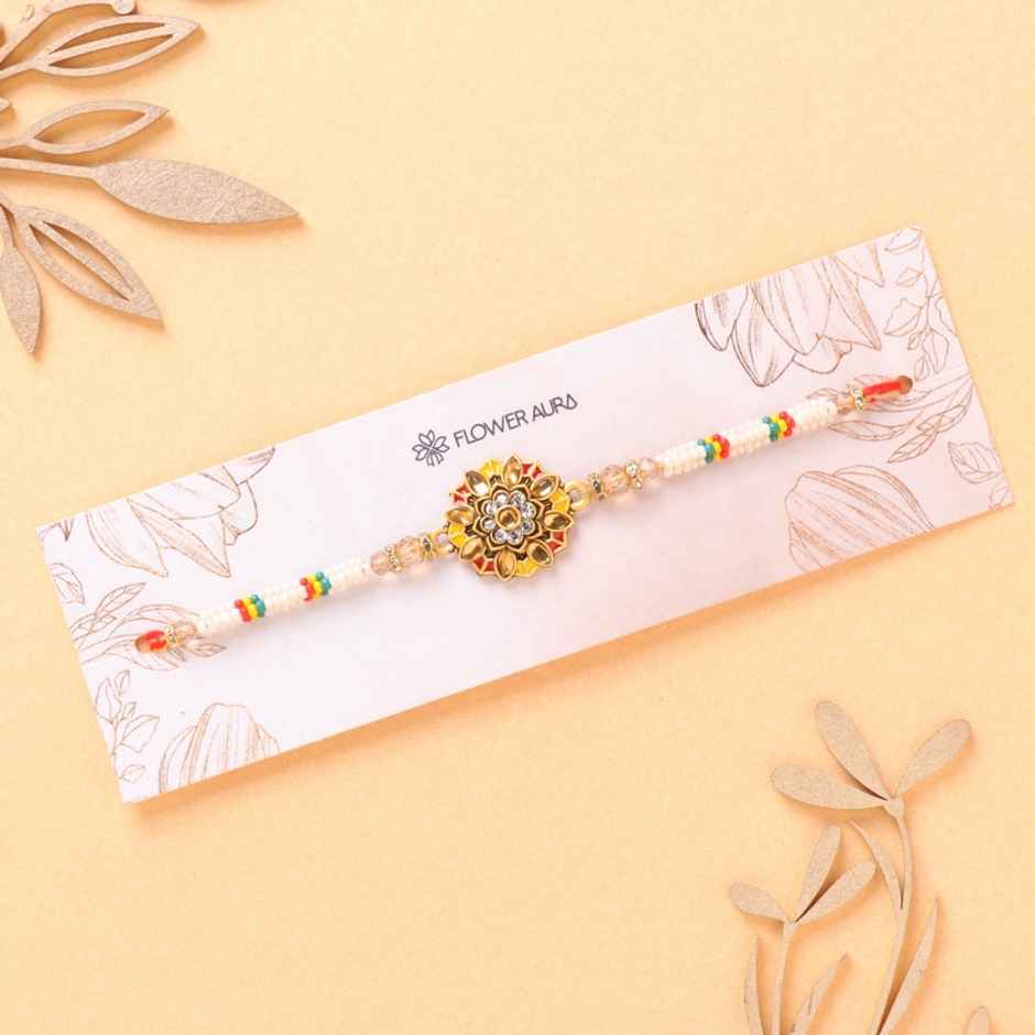 FlowerAura Premium Beaded Zircon Kundan Rakhi - Luxurious Design