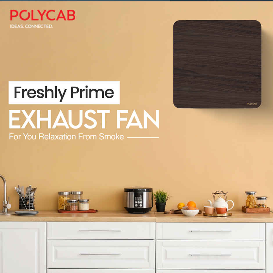 Polycab Freshly Prime Air Exhaust fan, 150mm, High Speed, 100% Copper Winding, Wood Finish