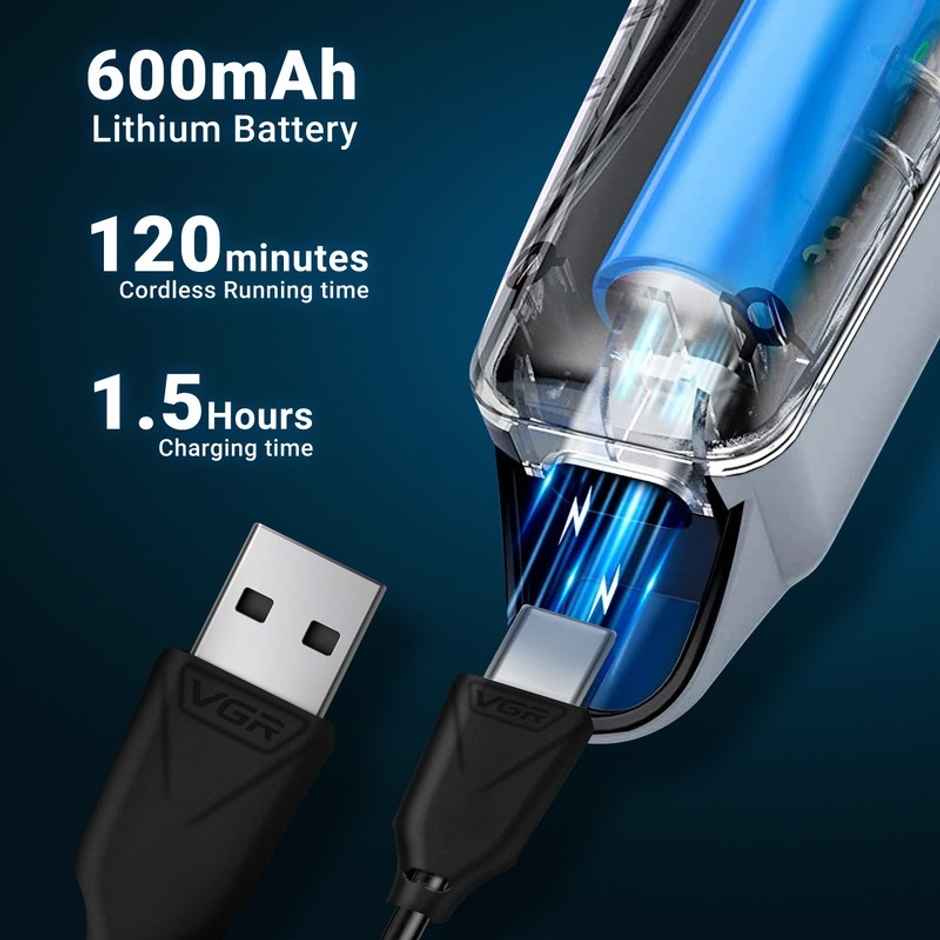 VGR V-071 Professional Beard & Mustache Hair Trimmer for Men With 120 Min Runtime | Silver
