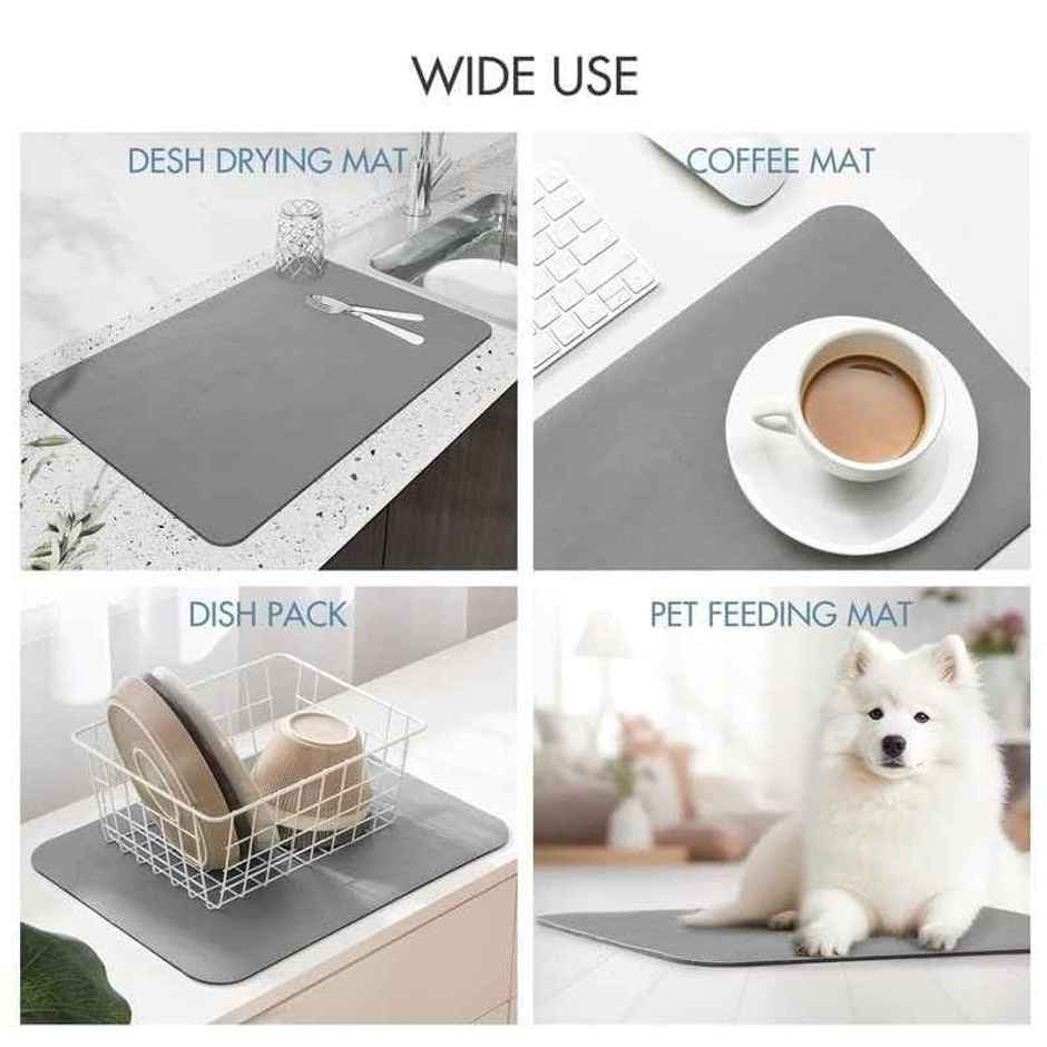 Rubber Dish Drying Mat | Grey | 30 x 40 cm | Stain Resistant | Waterproof