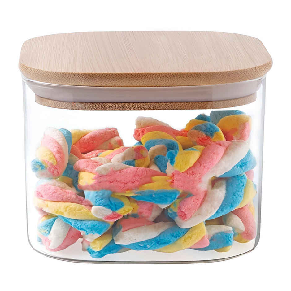 Allo Glass Jar With Wooden Lid | Square | 300 ml